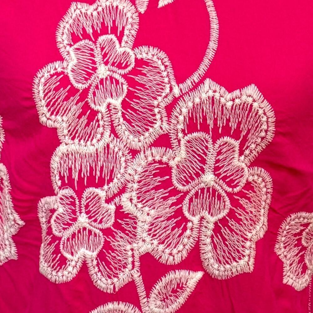 🍀Solitaire Embroidered Floral Bell Sleeve Peasant Boho Top Fuchsia Pink Womens S - Picture 11 of 11